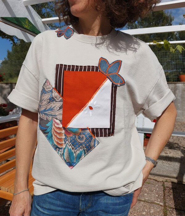 Maglia donna fiori jeans - immagine 2